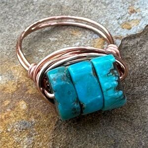 Turquoise and Copper Wire Wrapped Ring
